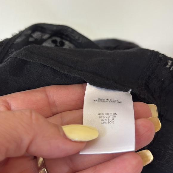 Theory Black sheer Embroidered Blouse top Balloon Sleeves wide round neck silk S - Picture 7 of 10